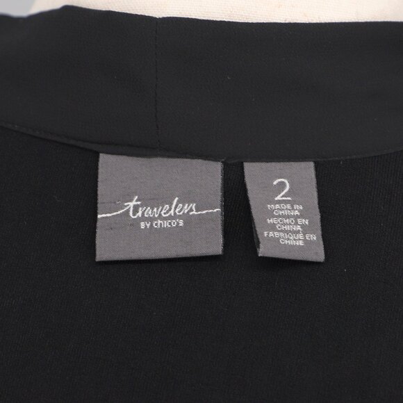 CHICO'S Travelers Slinky Stretch Pleated Hem Open Long Cardigan Black Size 2/L - Picture 5 of 6